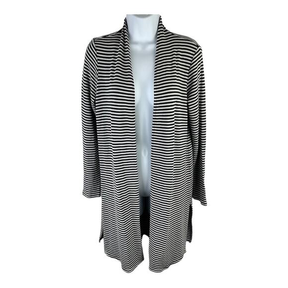 J. Jill Wearever Open Cardigan Black & Gray Stripes Longline sz S - Picture 1 of 8
